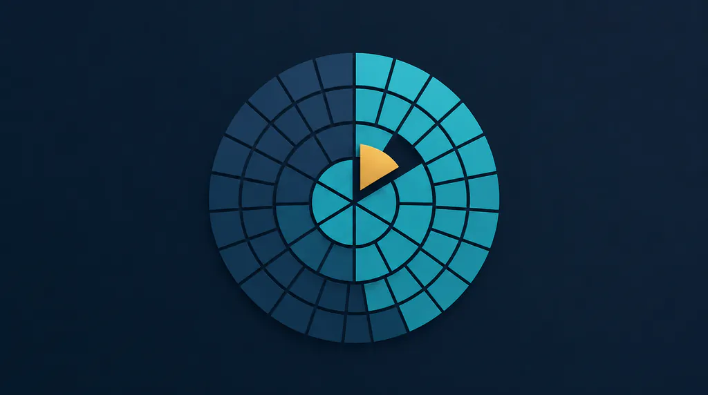 Circular segmented diagram with one wedge highlighted in gold